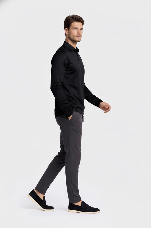 BLACK LONGSLEEVE POLO SHIRT