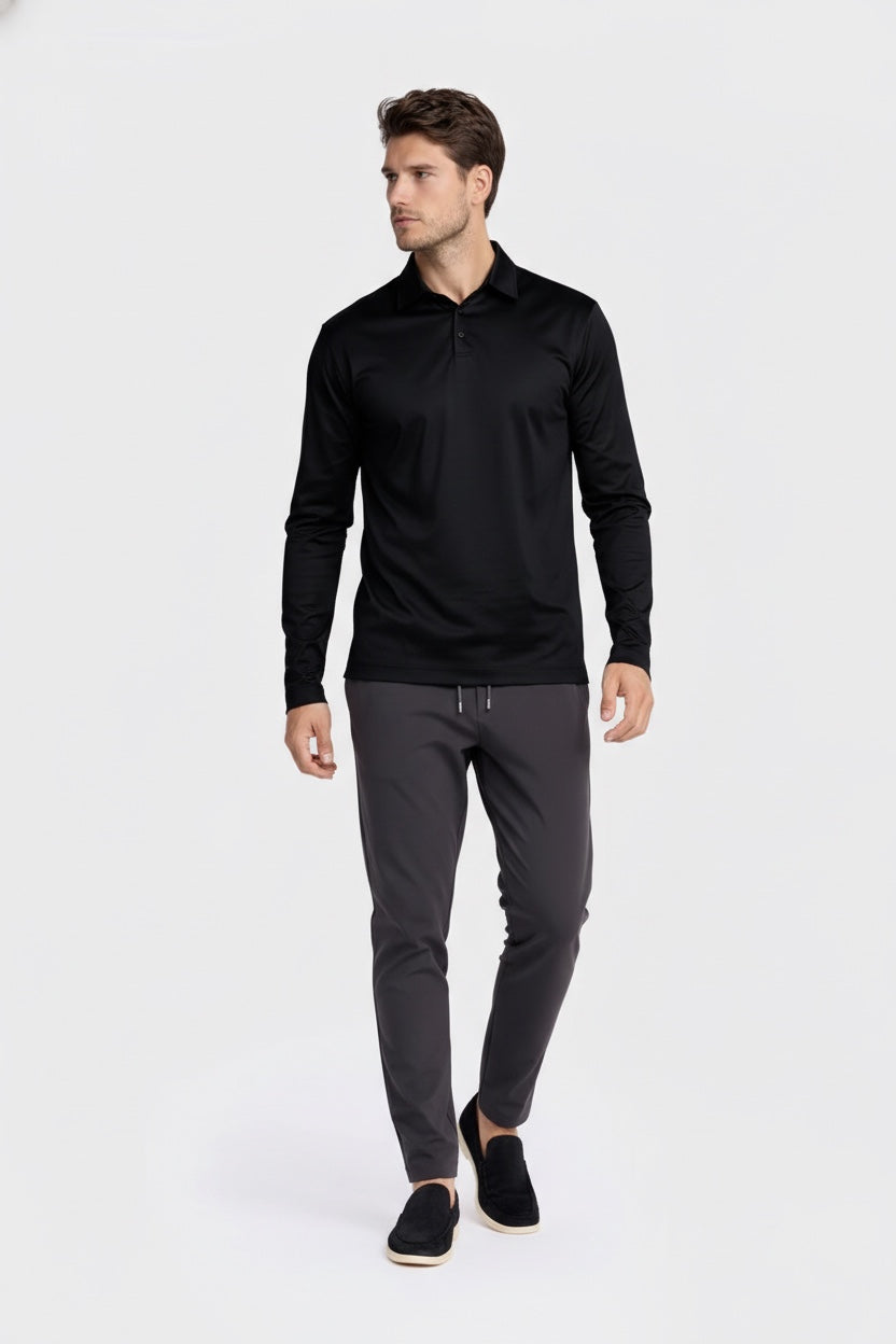 BLACK LONGSLEEVE POLO SHIRT