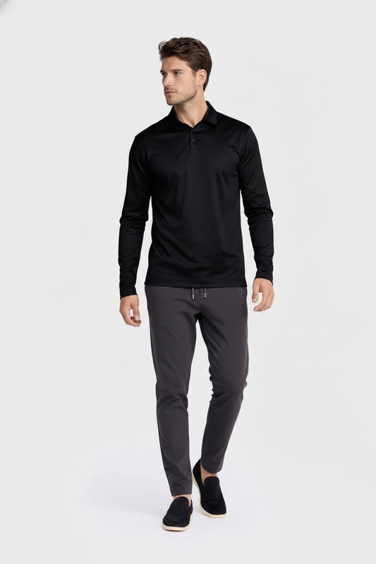 BLACK LONGSLEEVE POLO SHIRT