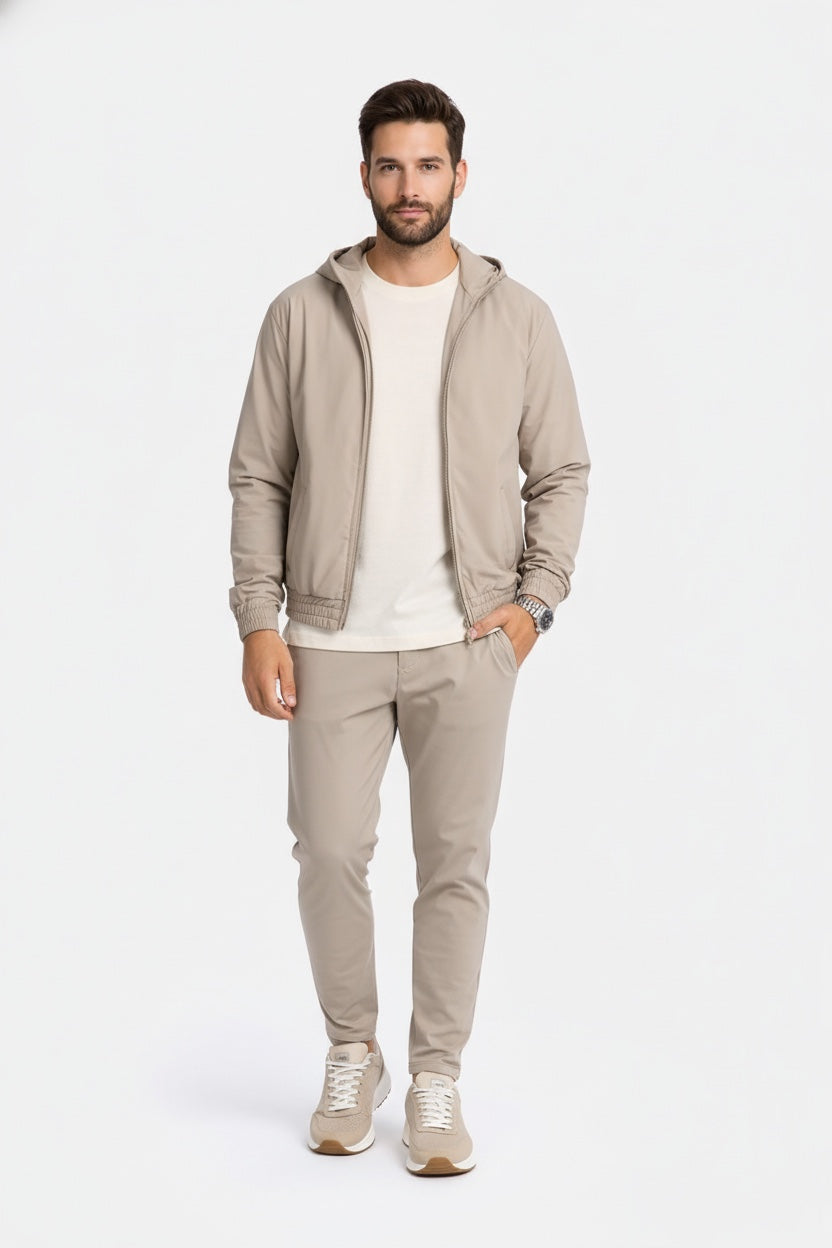 LIGHT BEIGE HOODED TECH SUIT