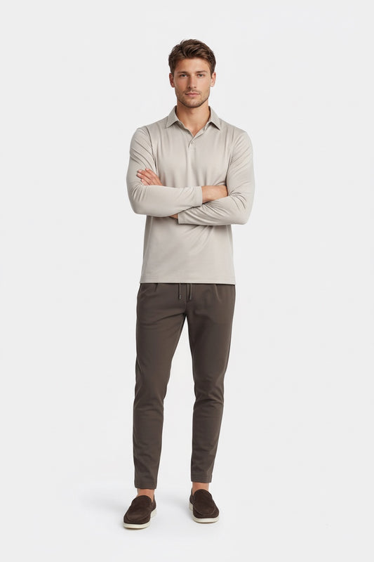 SANDSTONE BEIGE LONGSLEEVE POLO SHIRT