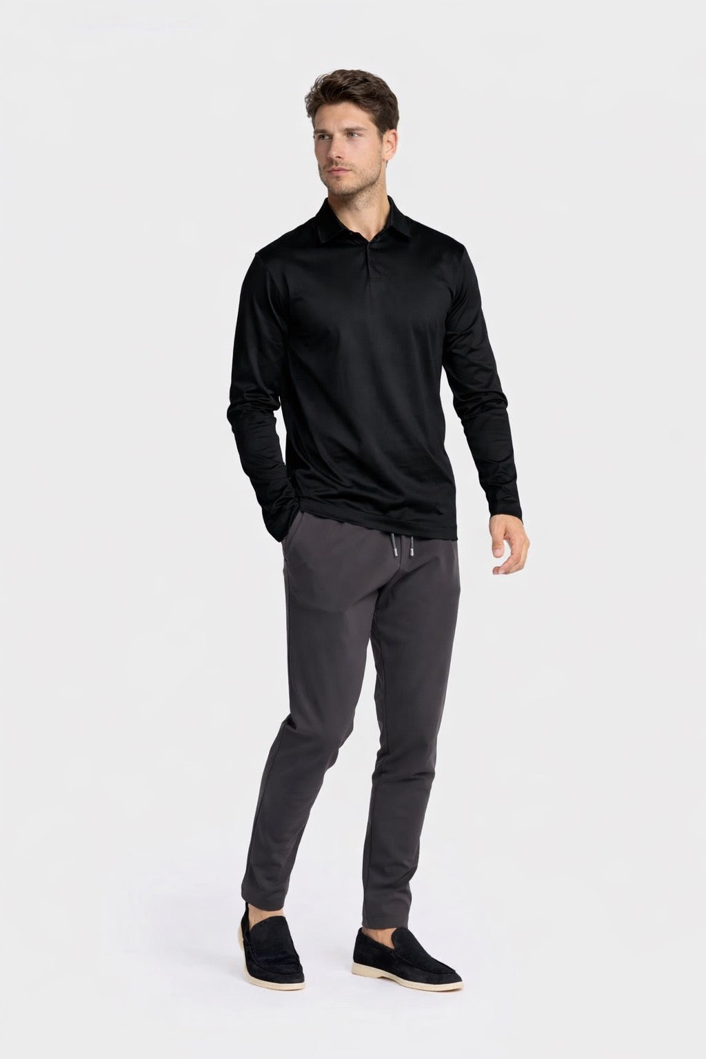 BLACK LONGSLEEVE POLO SHIRT