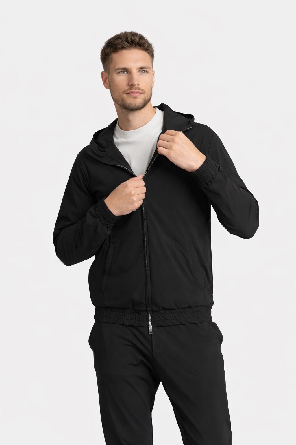 ONYX BLACK HOODED TECH SUIT