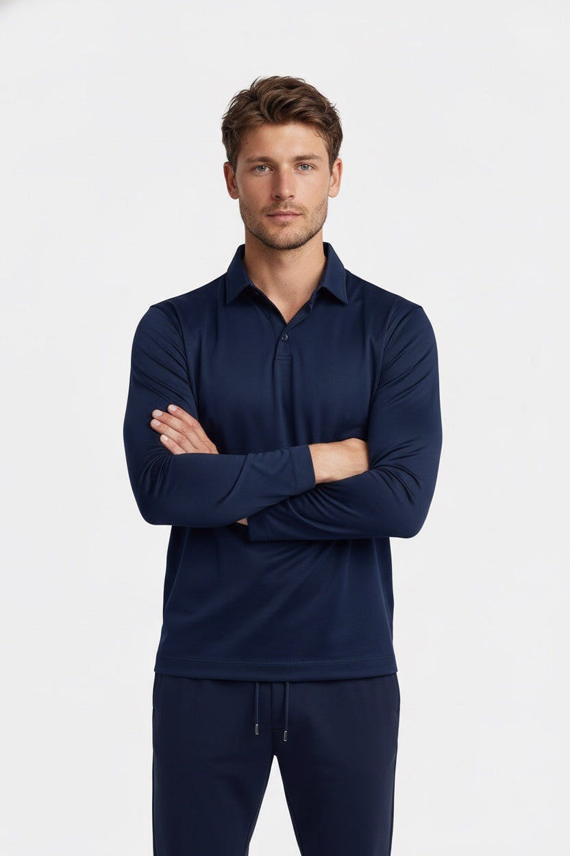 MIDNIGHT BLUE LONGSLEEVE POLO SHIRT