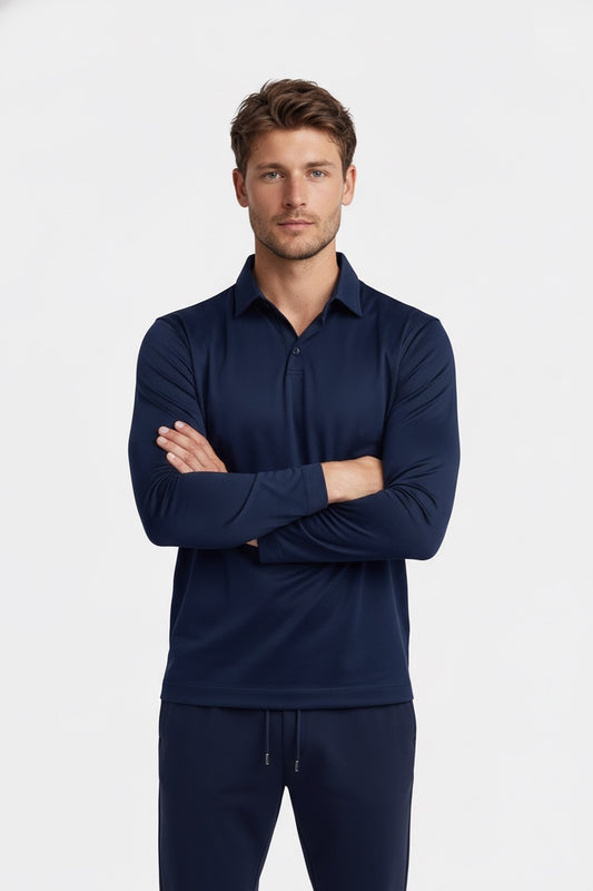 MIDNIGHT BLUE LONGSLEEVE POLO SHIRT