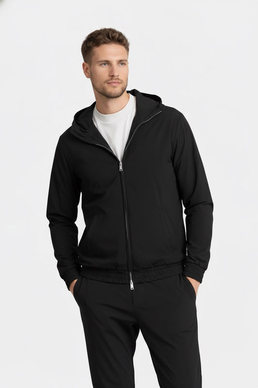 ONYX BLACK HOODED TECH SUIT